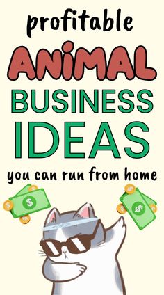 a cat with sunglasses and money on it's head in front of the caption that reads, how to promote an animal business ideas you can run from home