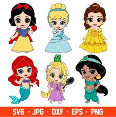 disney princesses clipart set with different styles and colors, including the little mermaid