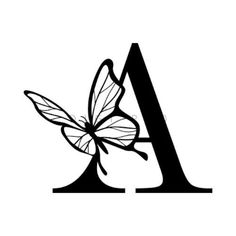 the letter a with a butterfly on it's wings is shown in black and white