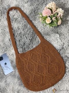 Bird in Bag - Fashion Crochet Bag for Women Brown Knitted Crochet Shoulder Bag, Casual Brown Knitted Bags, Brown Knitted Rectangular Shoulder Bag, Brown Knitted Shoulder Bag For Daily Use, Brown Knitted Bag For Everyday Use, Brown Knitted Rectangular Bag, Brown Knitted Shoulder Bag For Vacation, Knitted Brown Shoulder Bag For Vacation, Brown Crochet Shoulder Bag For Shopping