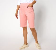 Trends come and go, but constructed with a classic straight leg in a polished stretch woven (that washes beautifully), these Bermuda shorts are in it for the long haul. Investment piece without the investment price tag. From Denim & Co.® Fashions. Spring Workwear Shorts With Straight Leg, Spring Workwear Straight Leg Shorts, Relaxed Fit Straight Leg Bermuda Shorts For Spring, Spring Bermuda Pants With Side Pockets, Relaxed Fit Bermuda Pants For Work, Stretch Bermuda Shorts With Pockets For Spring, Cotton Capris For Workwear, Bermuda Short, Long Haul