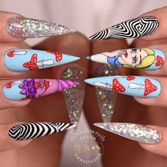 Disney Themed Nails, Alice In Wonderland Nails, Wonderland Nails, Rave Nails, Funky Nail Designs, Business Nails, Toe Nail Color, Anime Nails, Winter Nails Acrylic