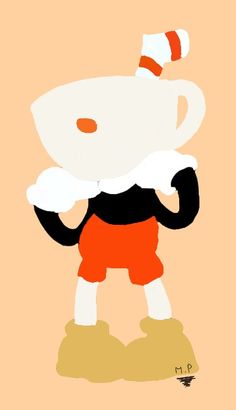 an image of a cartoon character holding a coffee cup in one hand and standing on the other