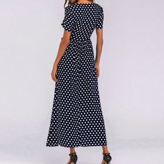 US$ 26.97 - Fashion Women Dress O-neck Short Sleeve Beach Polka Dot Bandage Long Maxi Dress - www.streetally.com Dots Fashion, Beach Sundress, Boho Beach Dress, Short Summer Dresses, Ooh La La, Polka Dot Design, Women Sleeve, Women Long Dresses, Long Maxi