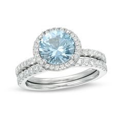 For your modern bride-to-be, this confident bridal set celebrates your exciting romance. Crafted in sterling silver, the dazzling engagement ring features an 8.0mm lab-created icy-blue aquamarine wrapped in a frame of shimmering white topaz. Additional topaz glisten along the shank. On your wedding day, complete her look with the coordinating topaz-lined band. Polished to a bright shine, this bridal set is made to sparkle as long as your forever love. Custom-made to fit her ring size. Sterling s Her Ring, Aquamarine Stone, Icy Blue, Topaz Stone, Aquamarine Blue, Bridal Set, Forever Love, Modern Bride, Bridal Sets