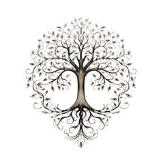 a tree with many branches and leaves in the shape of a heart on a white background