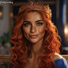 a woman with red hair wearing a tiara