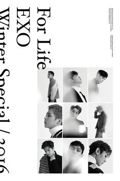 the poster for exo's upcoming album is shown in black and white photos