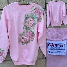 Vintage Embelleshed Florall Sparkles Ranglan Sweatshirt Cottagecore Grandma Sz L  | eBay