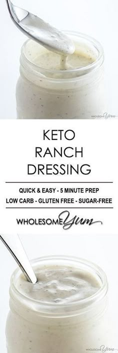 two jars of keto ranch dressing with spoons