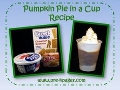 two pictures of pumpkin pie in a cup and ice cream