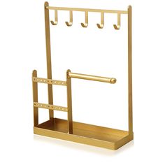 a gold coat rack with hooks on it