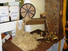 an old fashioned sewing machine on display in a room with books and other items around it