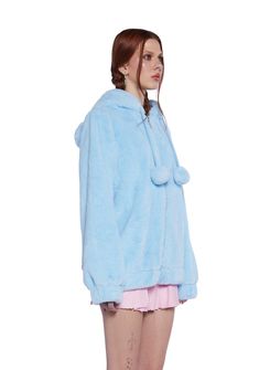 cuz you’re unbearably cute! This zip-up hoodie has a soft faux fur construction, a hoodie with bear ears, adjustable pom pom drawstrings, elasticated cuffs, and a front zipper closure. Light Blue Winter Hoodie For Loungewear, Hooded Plush Outerwear For Winter, Kawaii Winter Outerwear With Drawstring Hood, Kawaii Outerwear With Drawstring Hood For Winter, Kawaii Winter Hoodie For Loungewear, Cozy Blue Hooded Jacket, Cute Light Blue Winter Outerwear, Sugar Thrillz, Bear Ears