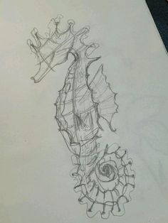 a drawing of a seahorse with a crown on it's head and tail