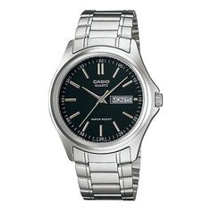 Casual Analog Watches For Business, Casual Analog Business Watches, Casual Silver Watches With Subdials, Casual Silver Watch With Metal Dial, Silver Casual Watch With Metal Dial, Casual Silver Watch With Metallic Dial, Timeless Stainless Steel Analog Watch, Casio Black Watch, Rectangular Stainless Steel Analog Watch