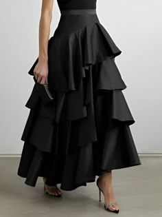 Stylish Selection A-Line High Waisted Falbala Solid Color Skirts Bottoms BLACK-XL Sukienki Maksi, Maxi Rok, Patchwork Skirt, Long Skirts For Women, Outfit Jeans, فستان سهرة, Mini Robes, Elegant Skirt, Hem Skirt