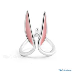 OrcaJump - Petite Silver Open Ring with Delicate Pink Bunny Ears - Polished Mirror Finish Pink Bunny Ears, Contemporary Ring, Pink Bunny, Bunny Ears, Bunny Ear, White Rabbit, Open Ring, Fashion Accessories Jewelry, Fashion Shoes