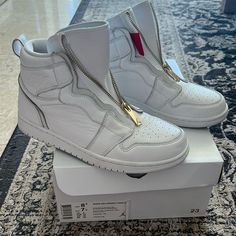 These Are A Pair Of Air Jordan 1 High Zip Size 8.5 White/University Red/White. They Are In Excellent Used Condition With No Defects As They Are Barely Worn. They Come With The Original Box. Shoes Air, Womens Jordans, Air Jordan 1 High, Jordan 1 High, Air Jordan 1, Jordan Shoes, Jordan 1, Air Jordan, Air Jordans