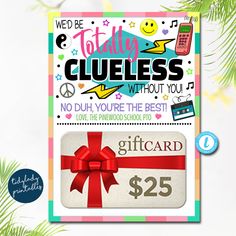 a gift card with a red bow on it