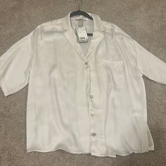 Brand New Size Medium Satin Button Up From H & M Cream / Off White Color Trendy Button-up Blouse By H&m, Cheap Button-up Blouse From H&m, Classic H&m Blouse With Button Closure, H&m White Button-up Shirt, Cream Cotton Button-up Shirt, White Tie Front Top, Cheap Cream Button-up Blouse, Cottagecore Blouse, Satin Button Up