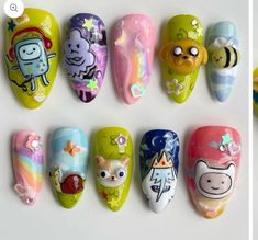 Adventure Time Nails, Unique Acrylic Nails, Cool Nails, Bling Acrylic Nails, Nails Desing, Fire Nails