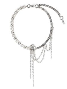 Materials: Rhodium plated brass, Swarovski crystal, 8mm Swarovski faux pearl Length: 19"/ 48cm  Adjustable    Made in NYC MR007-02 Diana Necklace, Swarovski Jewelry Necklace, Crystal Spikes, Бисер Twin, Crystal Hair Clips, Bold Necklace, Mixed Metal Jewelry, Crystal Hoop Earrings, Classy Jewelry