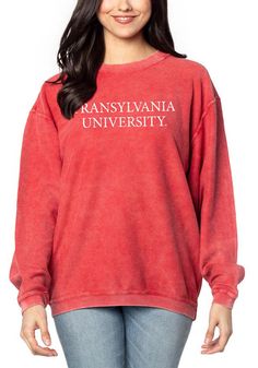 Make your way to the big game in this Transylvania PioneersWomens Crimson Corded Crew Sweatshirt! This Pioneers Long Sleeve Sweatshirt features a screen print school name on center chest. Stay warm and comfortable with this Womens Transylvania University Pioneers Crew Sweatshirt. Pullover crew, Vintage Washed, Extra Soft Heavy Knit, Corded Texture, Oversized Body, Unisex, Crew Neck, Below Hip Transylvania University, University Of Arkansas, Heavy Knit, Pioneer Woman, Long Sleeve Sweatshirt, Quarter Zip Pullover, Crew Sweatshirts, Big Game, Hat Shop