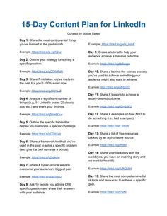 the content plan for linkedin is shown in this screenshote, and it shows how