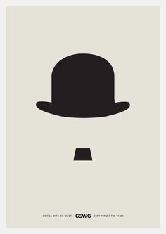 a minimal poster with the silhouette of a man's hat and mustache on it