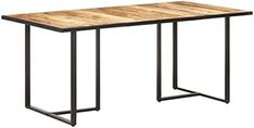 a wooden table with metal legs on a white background