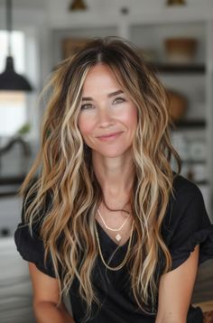 Long Layers with Feathered Waves Long Thick Layers Hair, Long Messy Layers Haircut, Long Layered Hair Beach Waves, Fall Hair Long Layers, Long Beachy Layers, Surf Highlights Beach Hair, Long Layered Textured Haircut, Long Wavy Layered Hairstyles, Long Brunette Hair 2024