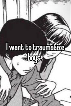 two people hugging each other with the caption i want to tranmatize boys