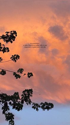 the sky is pink and blue as the sun sets in the distance with trees silhouetted against it