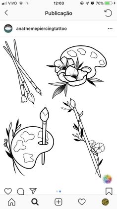 an image of some flowers and paintbrushes on a phone screen, with the caption