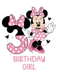 a minnie mouse birthday card with the words,'happy birthday girl'in pink and white