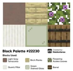 the color scheme for block palette 2230 is shown in shades of brown, green and beige