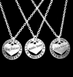 Sister Gift 3 Necklaces Forever Big Sister Middle Sister Silver Charms For Friendship On Valentine's Day, Silver Round Charm Necklace For Friendship, Sterling Silver Charm Necklace For Best Friend, Valentine's Day Nickel-free Silver Charm Necklace, Silver Nickel-free Charm Necklace For Valentine's Day, Silver Charm Necklace With Lobster Clasp For Valentine's Day, Silver Heart Charm Jewelry For Best Friend, Silver Round Charm Necklace For Best Friend, Nickel-free Silver Necklace For Best Friend Gift