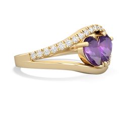 Bold and beautiful, this amethyst and  ring in 14K Yellow Gold will catch every eye in the room. Elegant curves embedded with {diamondcarats} surrounding a gemstone heart made from the two gems of your choice. Create a eye-catching, meaningful keepsake by choosing the birthstones of yourself and your loved ones. Heart Gemstone, Amethyst Jewelry, In The Room, Bold And Beautiful, Amethyst Ring, Gold Jewelry, Silver Jewelry, Two By Two, Amethyst