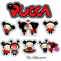 various stickers with the word puca written in red and black on white background