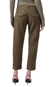 Traditionally rugged workwear gets a refined upgrade with streamlined utilityy pants cut from sleek sateen in a softly tapered-leg silhouette. 26 1/2" inseam; 14" leg opening; 10 3/4" front rise Zip fly with button closure Front button-flap pockets; back button-flap pockets 100% regenerative cotton Machine wash, tumble dry Made in Turkey Fall Utility Straight Leg Pants, Workwear Cropped Leg Chinos With Pockets, Relaxed Fit Chinos With Cropped Leg And Welt Pockets, Workwear Chinos With Pockets And Cropped Leg, Relaxed Fit Work Pants With Belt Loops For Fall, Cropped Leg Workwear Chinos With Pockets, Cropped Leg Chinos With Pockets For Workwear, Casual Tapered Pants For Fall, Relaxed Fit Tapered Bottoms With Belt Loops