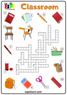 a crossword puzzle with school supplies and items to help students learn how to read the word