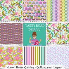 four different types of fabric with the words tabby road idea vu