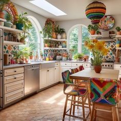 a kitchen filled with lots of potted plants