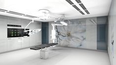 an empty room with medical equipment in it