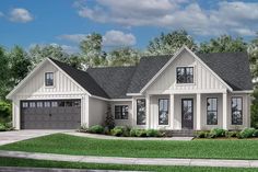 this is an artist's rendering of the front elevation of these country house plans