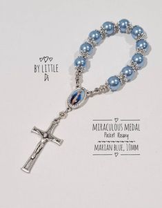 Lovingly hand-made, high-quality Catholic mini rosaries. Perfect giveaways for your little tot's baptism. These also make meaningful wedding keepsakes... a token of gratitude to the guests who'll join your family celebration.  A universal gift for everyone who'll join you in any of your Christian events. The pocket rosary is made of glass pearls in 10mm size, carefully threaded with a beading wire and secured with metal stoppers for durability. The rosary centre and crucifix are made in Italy. E Rosary Keychain, Finger Rosary, Small Rosary, Chaplet Rosary, Mini Rosaries, Sacred Jewelry, Rosary Style Necklace, Pocket Rosary, Rosary Jewelry