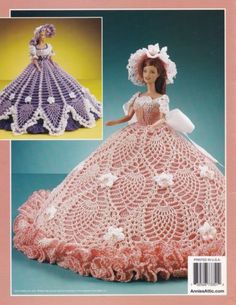 a crocheted doll in a pink dress and bonnet on the cover of a magazine