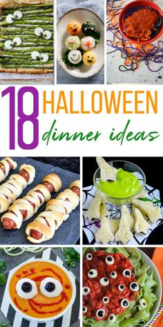 halloween dinner ideas that are easy to make and fun for the whole family, including hot dogs, as well as other appetizers