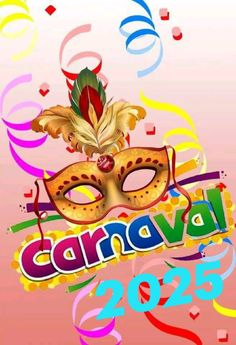 a carnival mask with streamers and confetti in the background that says carnival 2095